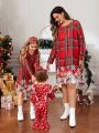 SHEIN Kids EVRYDAY Tween Girl 1pc Plaid & Floral Print Dress