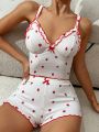 Women's Strawberry Print V-neck Cami Top And Shorts Pajama Set