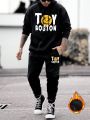 Manfinity Hypemode Loose Fit Men's Hooded Fleece Letter & Print Sweatshirt And Pants Set