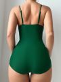 Solid Color Cross Strapped One-piece Swimsuit
