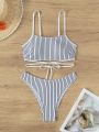 SHEIN Swim Vcay Criss-cross Striped Bikini Swimsuit Set