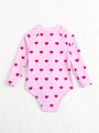 Baby Heart Print Zipper Front One Piece Swimsuit