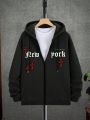 Men's Letter Print Drawstring Hooded Sweatshirt