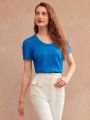 MOTF PREMIUM KNITTED SOLID TEXTURE T-SHIRT FOR WOMEN