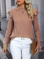 SHEIN LUNE Mock Neck Ruffle Trim Decor Long Sleeve T-Shirt