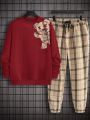 Manfinity Men's Cartoon Printed Long Sleeve Sweatshirt And Plaid Knit Pants Set