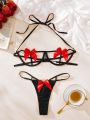 Classic Sexy Plus Size Women's Butterfly Knot Decor Hollow Out Sexy Lingerie Set