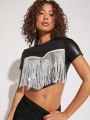 Pretty on the Outside Fringe Trim Crop PU Leather Top