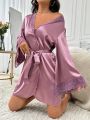 Women's Lace Patchwork Belted Robe