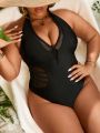 SHEIN Swim SXY Plus Size Mesh Patchwork One-Piece Swimsuit