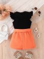 Baby Girl Casual Elegant Vintage Short Sleeve Top And Skirt Set For Summer