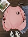 Sun And Moon Printed Fleece Lined Sweatshirt For Warmth