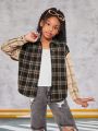 SHEIN Tween Girls' Woven Plaid Patchwork Casual Long Sleeve Shirt