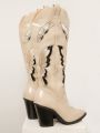 Embroidered Butterfly Block Heel Western Boots