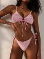 SHEIN Swim Mod Women'S Solid Color Jacquard Swimsuit Set