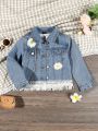 Toddler Girls' Denim Jacket With Patchwork And Fringe Hem