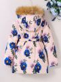 SHEIN Kids EVRYDAY Tween Girl Floral Print Fuzzy Trim Hooded Thermal Lined Winter Coat