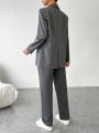 SHEIN EZwear Women's Notched Collar Long Sleeve Blazer And Pants Set