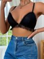 Contrast Mesh Ruffle Trim Bralette