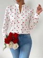 SHEIN Privé Women's Heart Print Long Sleeve Shirt