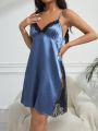 Women'S Lace Splice Cami Slip Dress Sleepwear Set