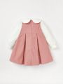 Cozy Cub Baby Girl Bow Front Flounce Sleeve Double Breasted Fold Pleated Detail Dress