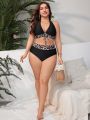 SHEIN Swim Vcay Plus Size Leopard Print Patchwork Two-Piece Swimsuit