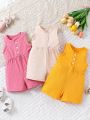 3pcs Baby Girls' Comfortable Soft Knitted Romper With Vest And Shorts For Casual Outfits