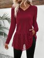 Women's V-Neck Lace Patchwork T-Shirt