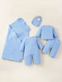 SHEIN Newborn Baby Boys' Blue Shantung Casual Gift Set