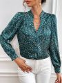 SHEIN Frenchy Notched Collar Floral Printed Shirt With Long Sleeves Satin Shirt