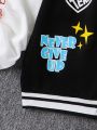 Teen Girl Letter Graphic Colorblock Zip Up Hooded Jacket