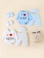 SHEIN Newborn Baby Boy Gift Set With Multiple Items, Including Slogan & Star Printed Bodysuits, In Gift Box