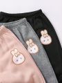 Toddler Girls' 3pcs Cute Rabbit Printed Fleece High Waist Thickened Sports Pants Set For Autumn And Winter