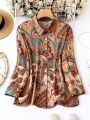 SHEIN LUNE Plus Paisley Print Button Front Shirt