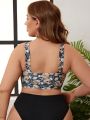 SHEIN Swim Y2GLAM Plus Size Women'S Floral Printed Hollow Out Swimsuit Top