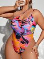 SHEIN Swim SXY Plus Size Tie-dye Halter One Piece Swimsuit