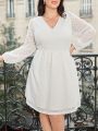 SHEIN Frenchy Plus Size Solid Color V-neck Lace Dress