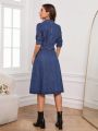 SHEIN Privé Ladies Button Placket Suit Collar Denim Dress