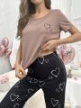 Love Printed Short-Sleeved T-Shirt And Trousers Pajama Set