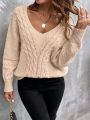 SHEIN Essnce Cable Knit Drop Shoulder Sweater