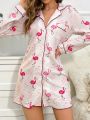 Flamingo Print Contrast Piping Nightdress