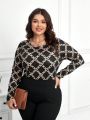 SHEIN Clasi Plus Size Women's Chain Print Long Sleeve T-shirt