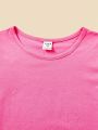 SHEIN Kids EVRYDAY 3pcs Tween Girls' Slim Fit Short Sleeve Knitted Casual T-Shirts With Round Neckline