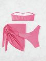 SHEIN Swim Y2GLAM Solid Color Strapless Swimsuit Set