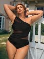 SHEIN Leisure Plus Size Mesh Splice One Piece Swimsuit