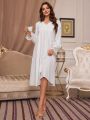 Ladies' Lace Splicing Ruffle Sleeve Sleep Dress