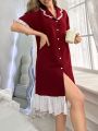 Women'S Color Block Ruffle Hem Home Service Dress