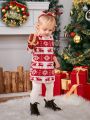 SHEIN Baby Girl Christmas Elk & Geo Print Dress