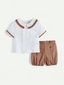 Cozy Cub Baby Boys' Gentleman Style Collared Casual Top And Solid Color Shorts Set